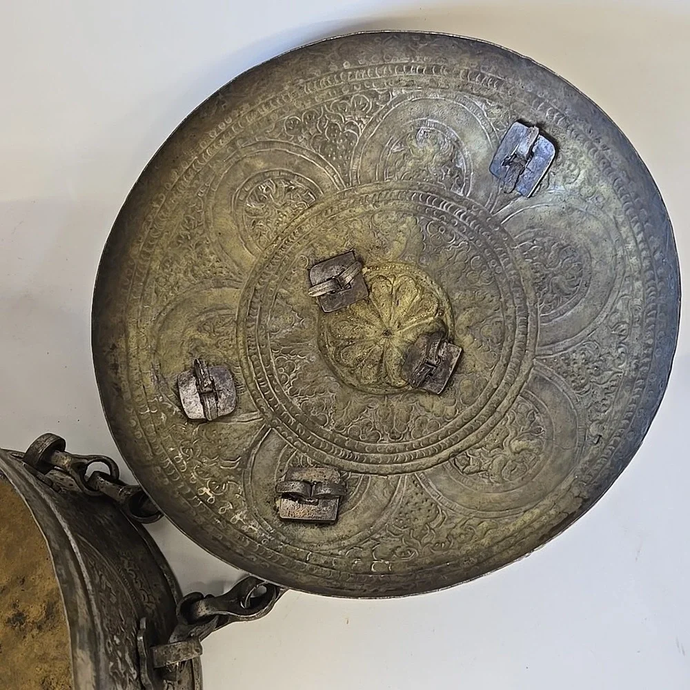 Antique‎ Brass Beautifully Carved Chapati/Masala Container